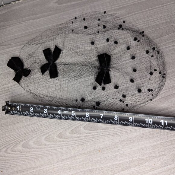 Vintage Black Net w/Polka Dots & Bows Head Covering One Size Fits Most - Picture 7 of 7